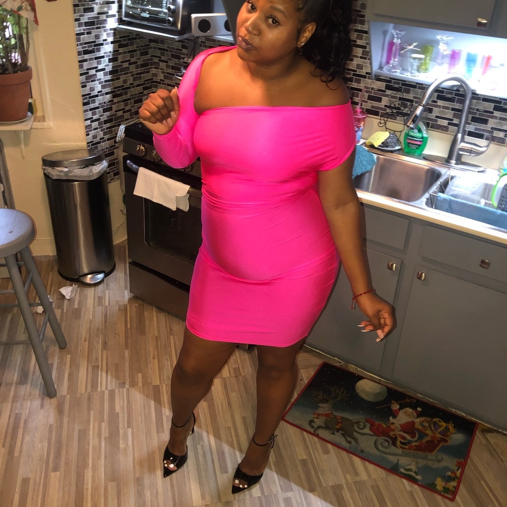Hot pink-one shoulder dress-customed made